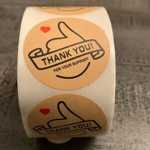 Thank You For Your Support Stickers Label, 500 Round 1.5”x1.5” Kraft color NWT